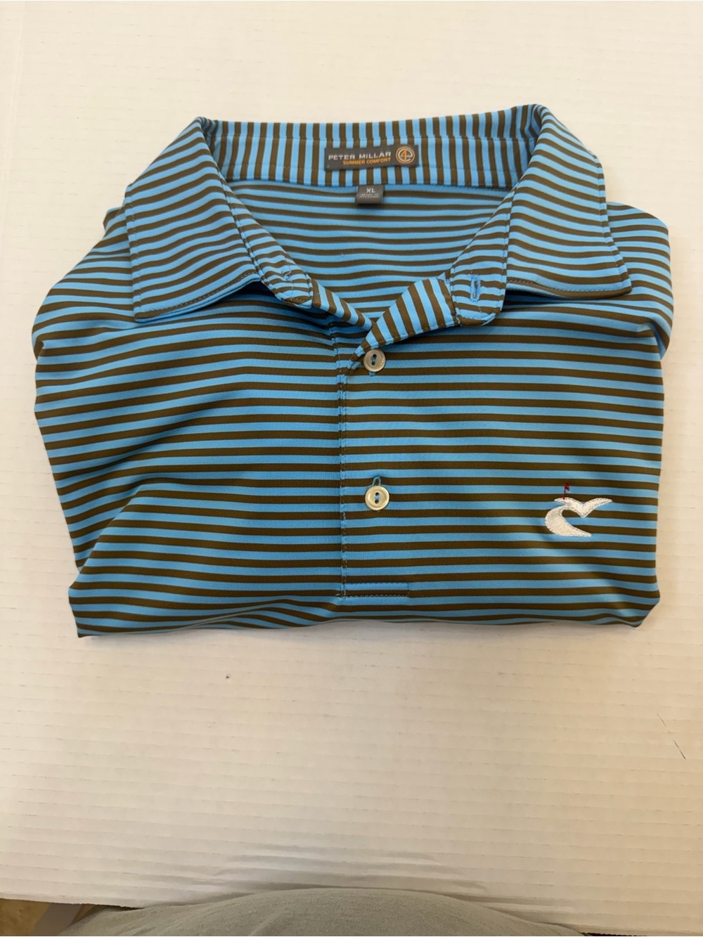 Peter Millar Golf Striped Blue Comfort Stretch Short Sleeve Men XL Caves Valley